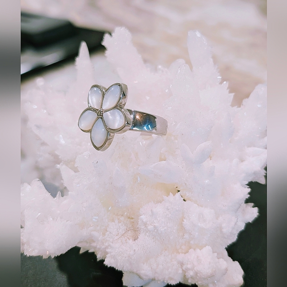White Moonstone Stainless-Steel Ring - Picture 9 of 10